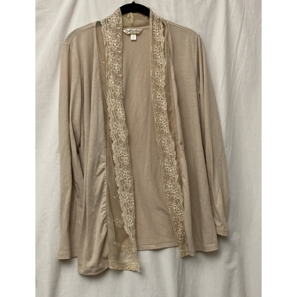 Krazy Kat Women's‎ Beige Lace Trimmed Open Front Cardigan - SZ L